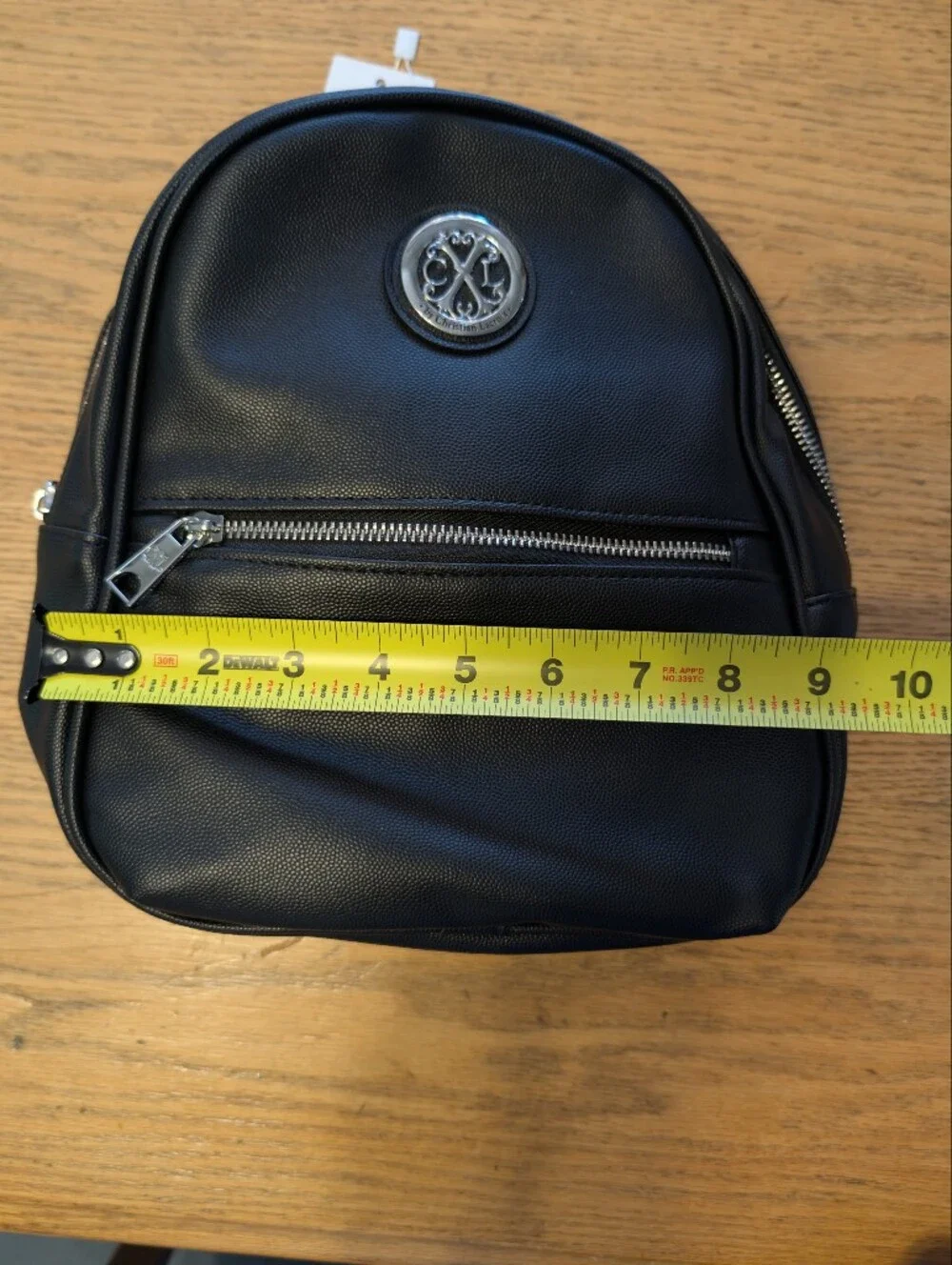 CXL by Christian Lacroix Black Pebbled Backpack Zip Top Silver Hardware